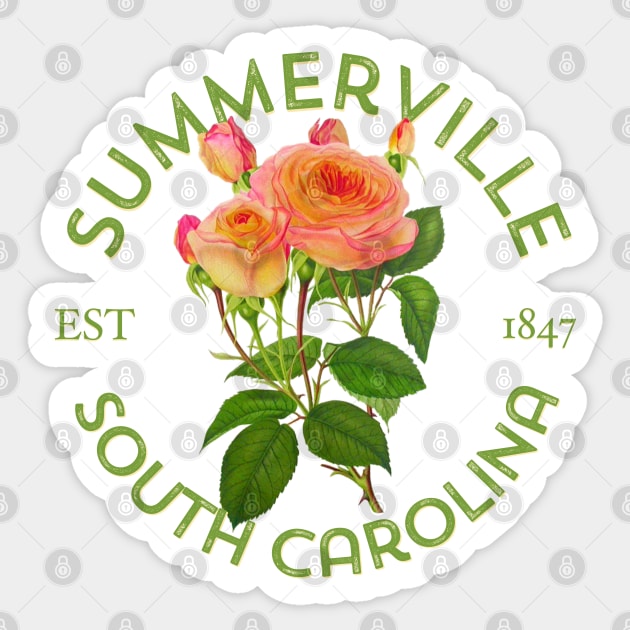 Summerville SC Vintage Style Roses Design Sticker by Pine Hill Goods